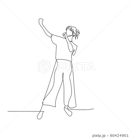 Continuous one line dancing woman with ponytail. Vector illustration. 60424901