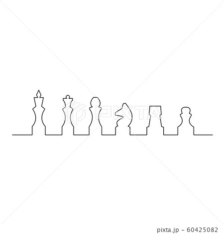 Continuous one line chess piece or chessman. King, Queen, Bishop, Knight, Rook, Pawn. Vector illustration. Continuous one line chess piece or chessman. King, Queen, Bishop, Knight, Rook, Pawn. Vector illustration. 60425082
