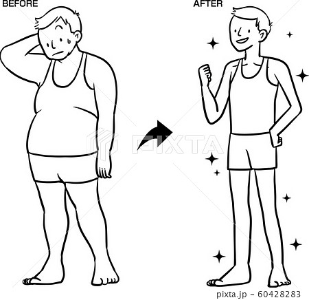 男性 ダイエット ビフォーアフター 線画のイラスト素材 6042