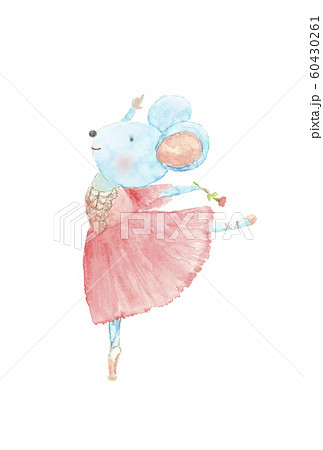 かわいいネズミ バレエ 水彩 ネズミ 年賀素材 年賀状 子 干支 のイラスト素材