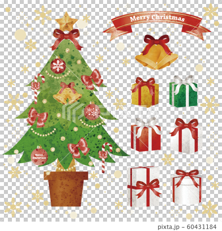 クリスマス クリスマスツリー プレゼント セット アナログ 水彩タッチ クリスマス クリスマスツリー プレゼント セット アナログ 水彩タッチ 60431184