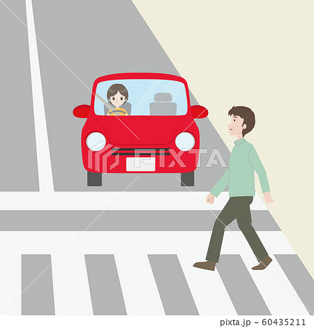横断中の人に道を譲る自動車 60435211