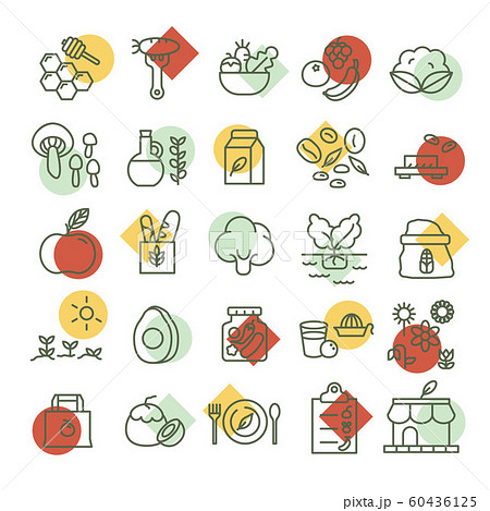 Set of Vegan Icon, vegetarian food sign, symbol, healthy food icon set. logo vector, restaurant, vegetable, eco food flat design. 60436125