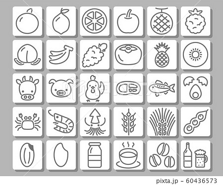 果物・肉・魚・穀物・嗜好品　フードの線画アイコンセット 60436573