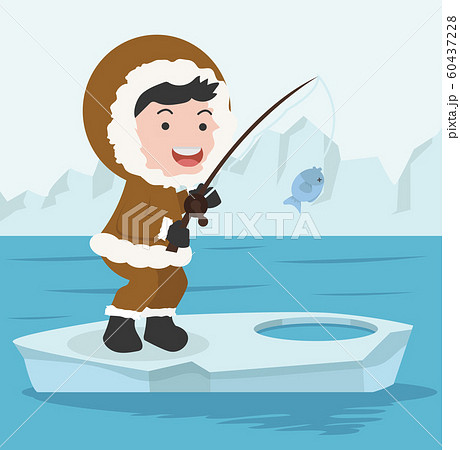 Arctic eskimo fishing on ice floe vector 60437228