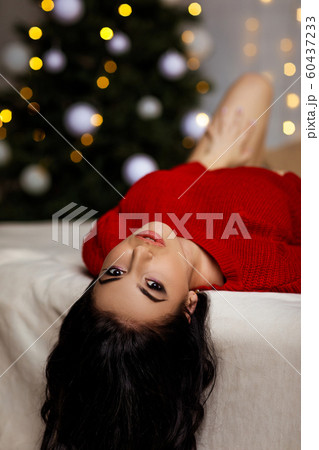 beautiful sexy woman in erotic black lace lingerie and red sweater beautiful sexy woman in erotic black lace lingerie and red sweater 60437233
