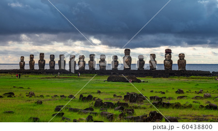 Ahu Tongariki moai platform under cloudy sky 60438800