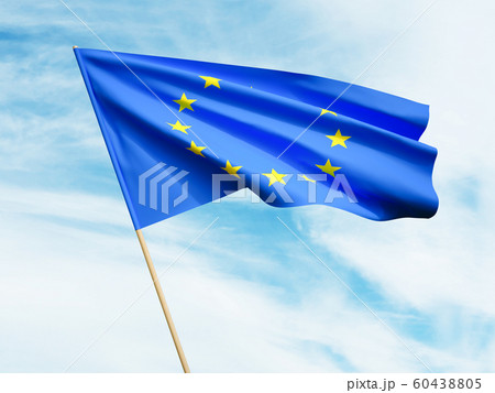 Waving European Union flag on sky background 3D illustration Waving European Union flag on sky background 3D illustration 60438805