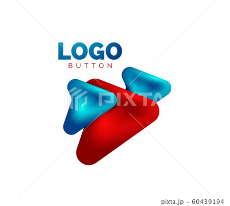Arrow logo template. Or play or download button logotype template. Minimal geometrical design, 3d geometric bold symbol in relief style with color blend steps effect. Vector Illustration Arrow logo template. Or play or download button logotype template. Minimal geometrical design, 3d geometric bold symbol in relief style with color blend steps effect. Vector Illustration 60439194