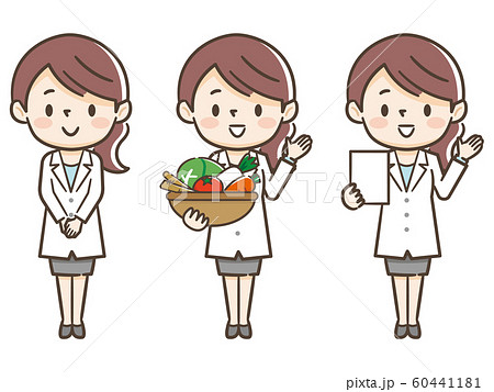 栄養士の女性と食材のイラスト素材