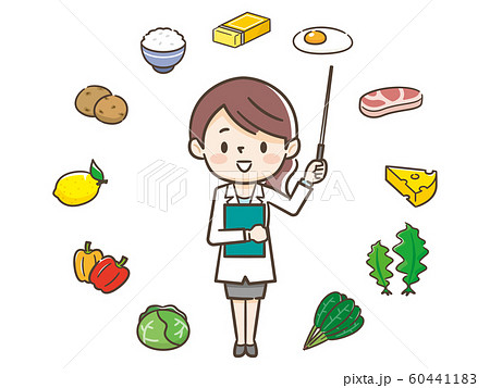 栄養士の女性と食材のイラスト素材