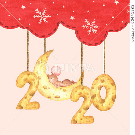 Happy New Year. Chinese zodiac symbol of 2020. Watercolor holiday card. 60441535