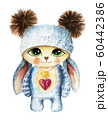 A cartoon rabbit in a knitted hat with big eyes 60442386