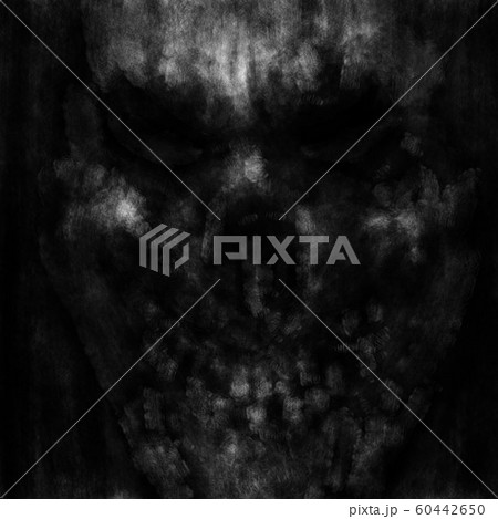 Skull face with creepy eyes. Black and white cover 60442650