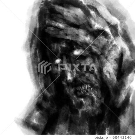 Scary human face in the hood. 60443140