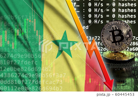 Senegal flag and falling red arrow on bitcoin 60445453