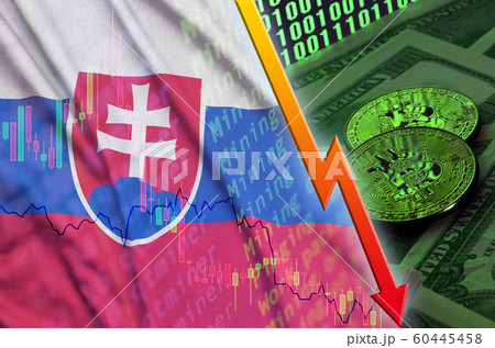 Slovakia flag and cryptocurrency falling trend 60445458