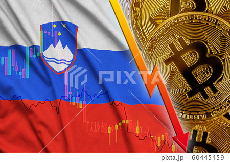 Slovenia flag and cryptocurrency falling trend 60445459