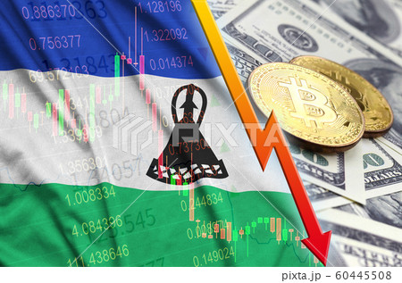 Lesotho flag and cryptocurrency falling trend with 60445508