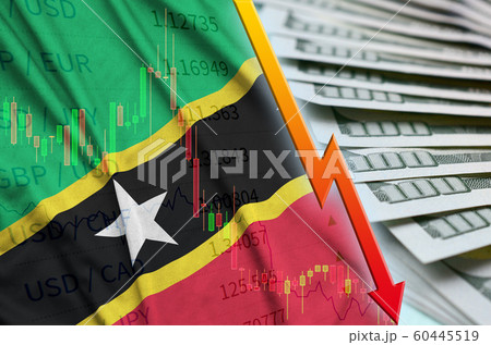 Saint Kitts and Nevis flag and chart falling US Saint Kitts and Nevis flag and chart falling US 60445519