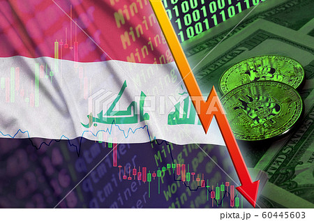 Iraq flag and cryptocurrency falling trend with 60445603