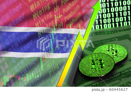 Gambia flag and cryptocurrency growing trend with 60445627