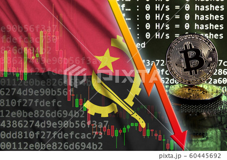 Angola flag and falling red arrow on bitcoin Angola flag and falling red arrow on bitcoin 60445692