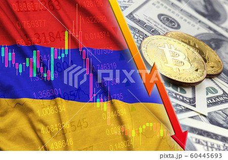 Armenia flag and cryptocurrency falling trend with 60445693