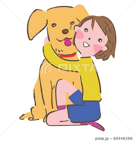 犬を抱きしめる子ども イラストのイラスト素材