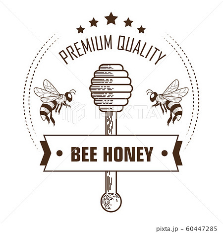 Bee honey premium quality packaging label with wooden dipper 60447285