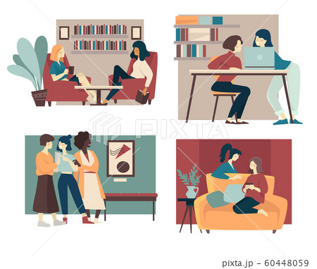 Girlfriends spending time together studying and talking Girlfriends spending time together studying and talking 60448059