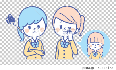 女の子　噂話　ヒソヒソ話　悪口　イラスト 60448178