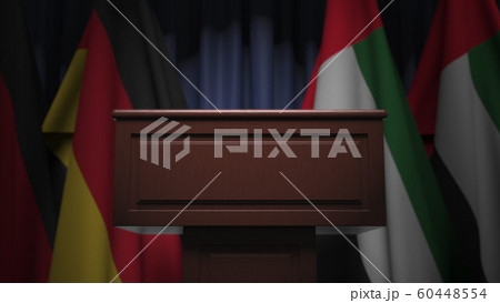Flags of the UAE and Germany at international meeting, 3D rendering 60448554