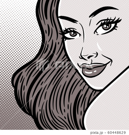 Comic Style Pop Art Girl Face Close Up Beautifulのイラスト素材