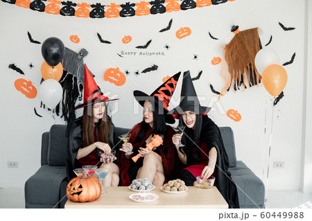 Group young Asian women in costume witch celebrate 60449988