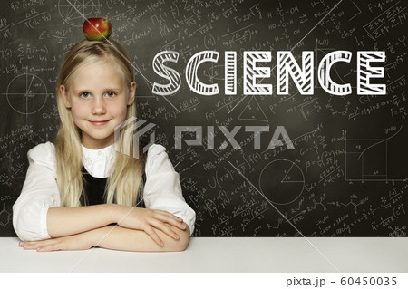 Student little girl with apple and science 60450035