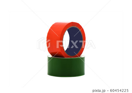 Red and green rolls of duct tape isolated on white background. Red and green rolls of duct tape isolated on white background. 60454225