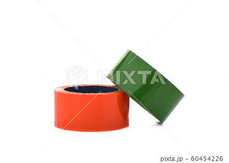 Red and green rolls of duct tape isolated on white background. 60454226