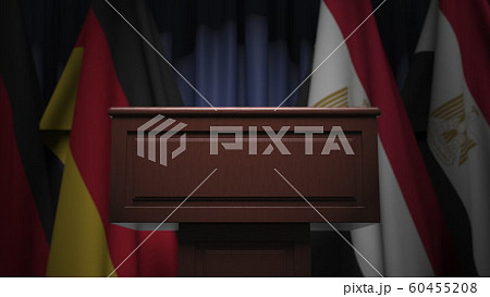 Flags of Egypt and Germany and tribune, 3D rendering Flags of Egypt and Germany and tribune, 3D rendering 60455208
