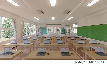 小学校　教室　パソコン 人なし　文字有り PC1人1台　イラスト11 60456341