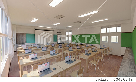 小学校　教室　パソコン 人なし　文字無し　イラスト12 60456545