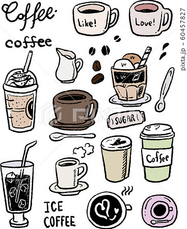カフェ コーヒー イラスト 線画 カラーのイラスト素材