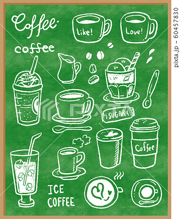 カフェ コーヒー イラスト 線画 カラー 黒板のイラスト素材