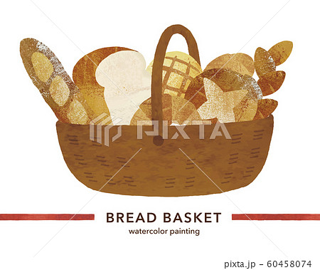 パンのかご水彩のイラスト素材