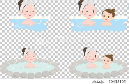 Bath, woman entering hot spring, parent and child set 60458105