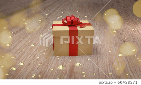 The gift box  on. Wood table 3d rendering for holiday content. 60458571