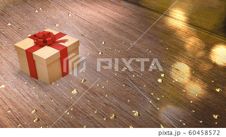 The gift box  on. Wood table 3d rendering for holiday content. 60458572