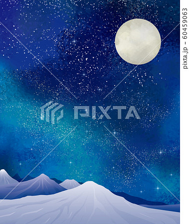 冬の景色 水彩 冬 景色 山 雪 雪山 星 夜空 キラキラ ミルキーウェイのイラスト素材