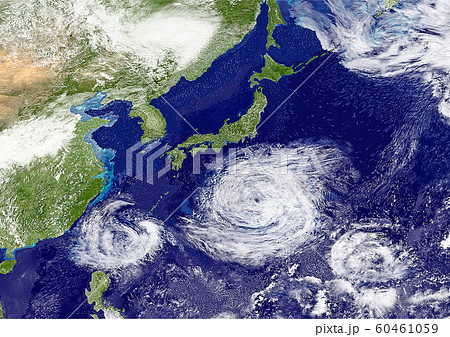 地球 日本付近に複数の台風 地球 日本付近に複数の台風 60461059