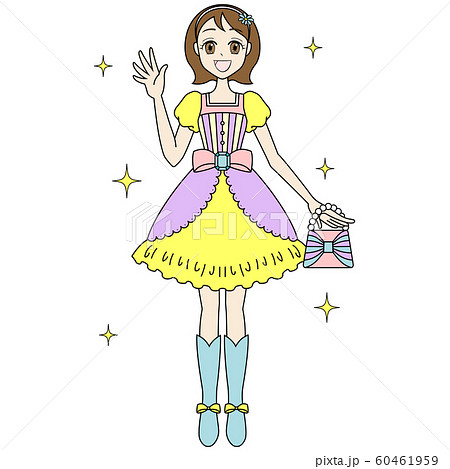 ドレスを着たかわいい女の子のイラスト カラー のイラスト素材